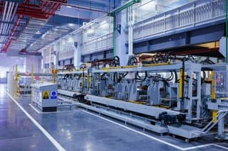 An automated production line in a factory